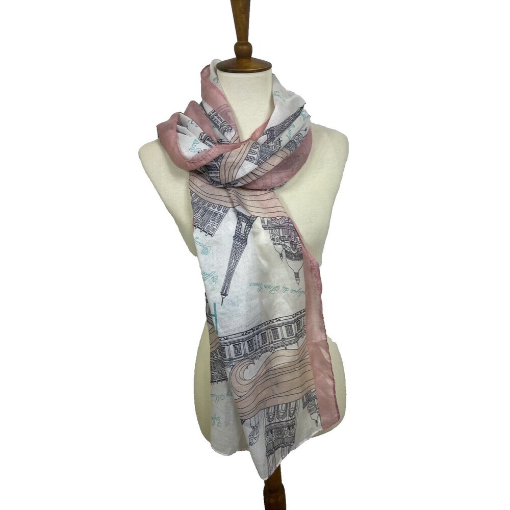 Unbranded Paris Scarf Pink White Rectangular 31" x 23"